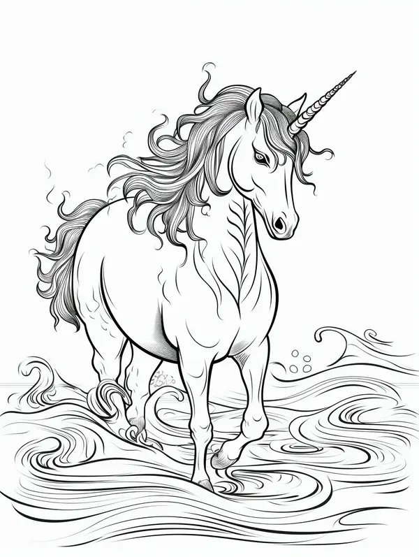 Mooie Eenhoorn in het Water coloring page for children