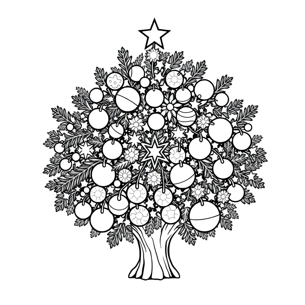 Mooie Versierde Kerstboom Feestdagen Kerst Seizoenen coloring page for children