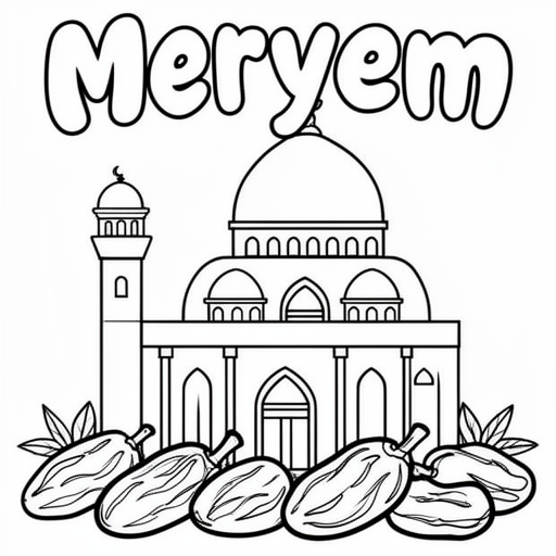 Moskee Ramadan dadels kleurplaat voor kinderen