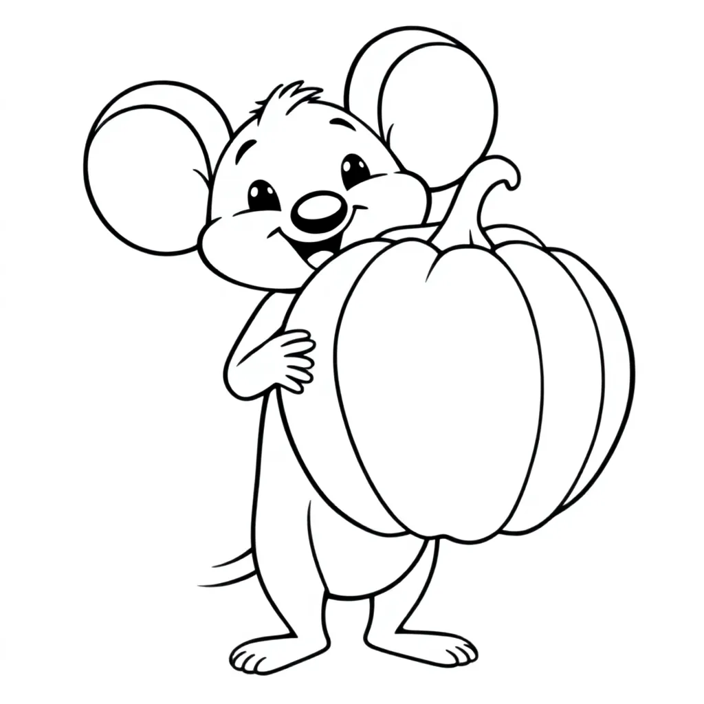 een muis die een pompoen draagt kleurplaat voor kinderen