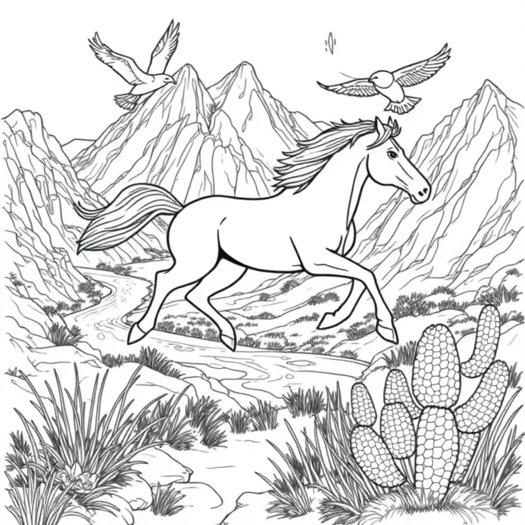 Mustang kleurplaat voor kinderen