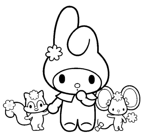 My Melody Con Ardilla Y Raton coloring page for children