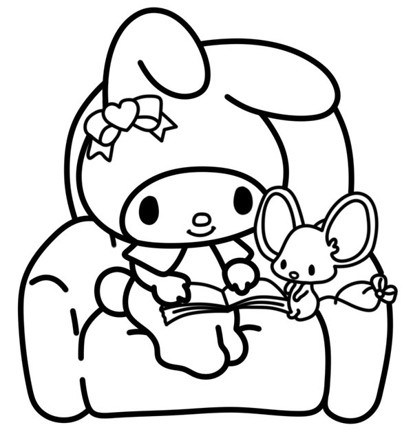 My Melody En Una Silla Con Raton coloring page for children