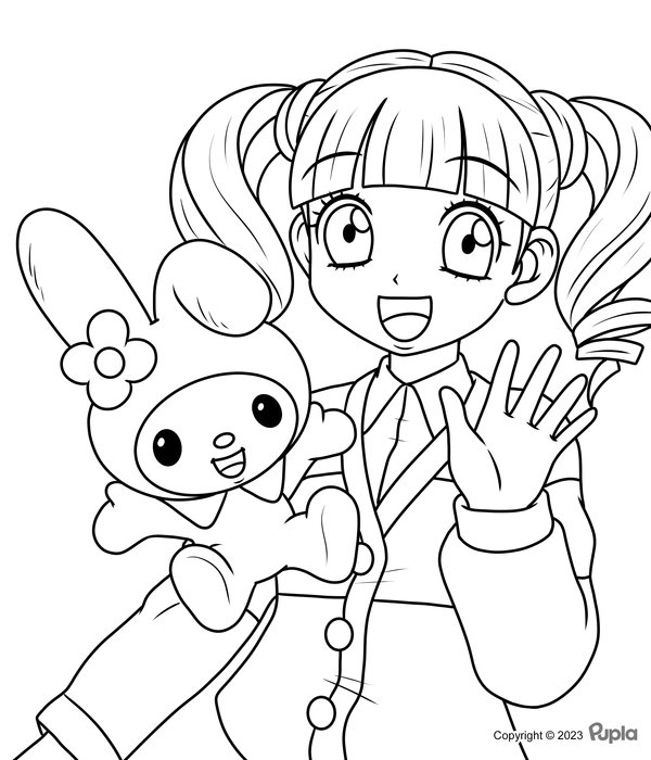 My Melody Junto A Una Chica coloring page for children