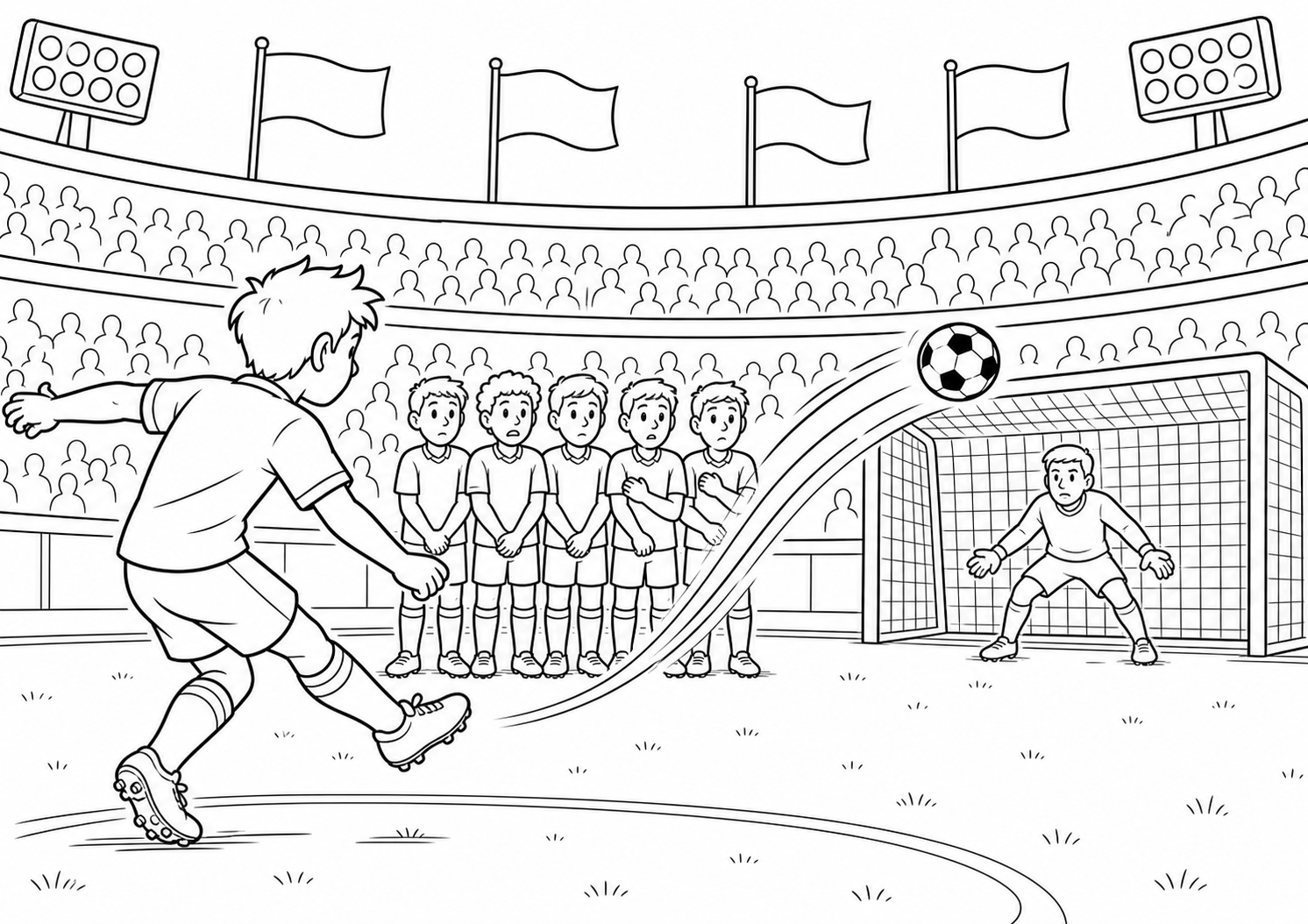 Nederland vrije trap in WK stadion kleurplaat
