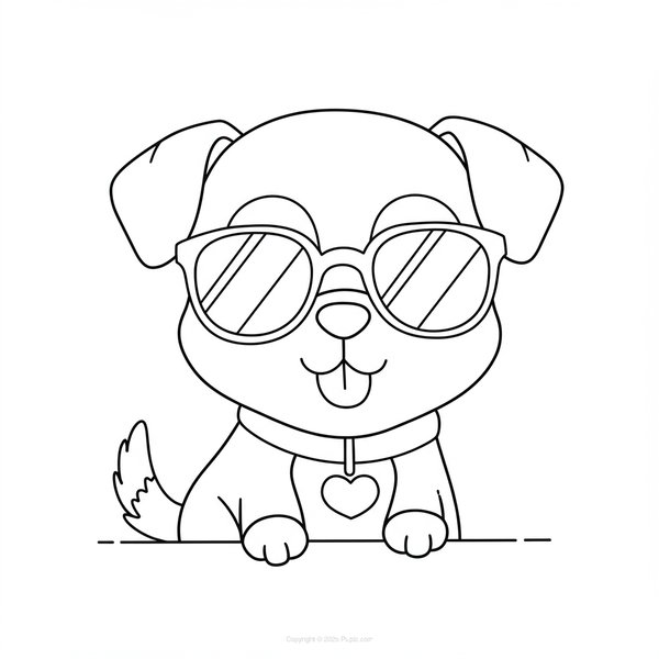 Niedlicher Hund mit Sonnenbrille coloring page for children