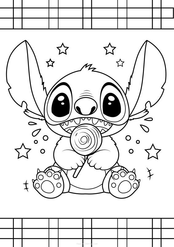 Niedlicher Stich, der einen Lutscher isst coloring page for children