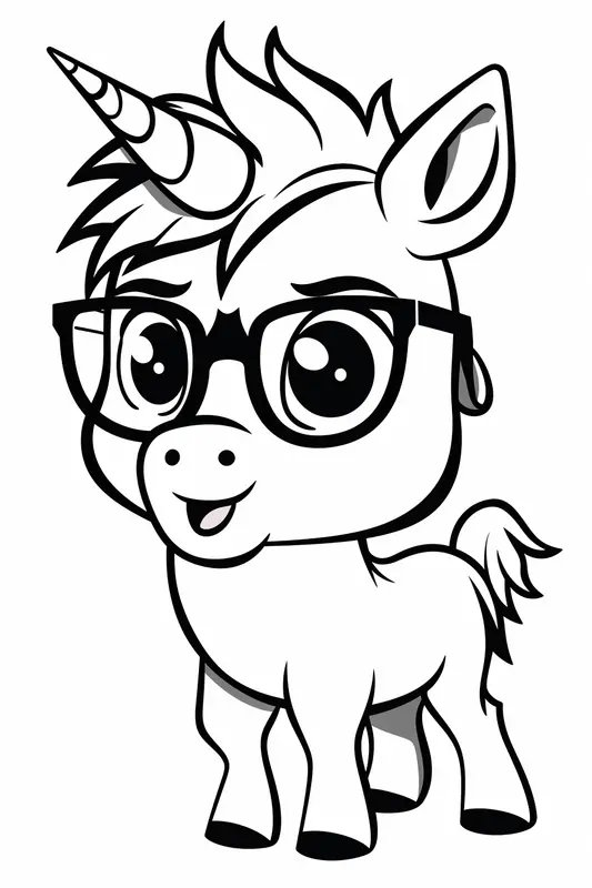 Malvorlage Niedliches Einhorn mit Brille