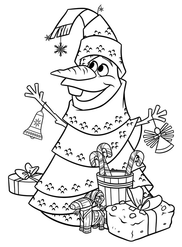 Olaf Frozen como árbol de Navidad coloring page for children