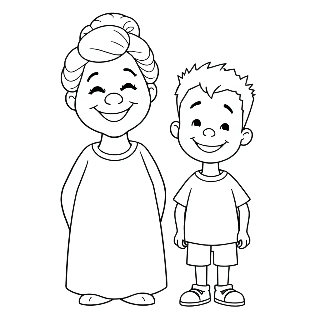 oma en kind jongen kleurplaat voor kinderen