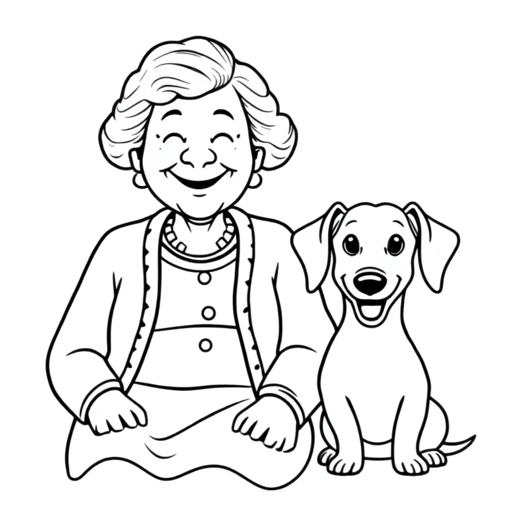 Oma met teckel kleurplaat voor kinderen