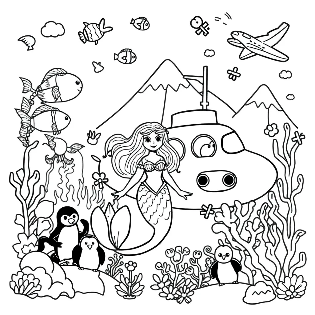 Onderwaterwereld Zeemeermin Zee Avontuur Natuur coloring page for children