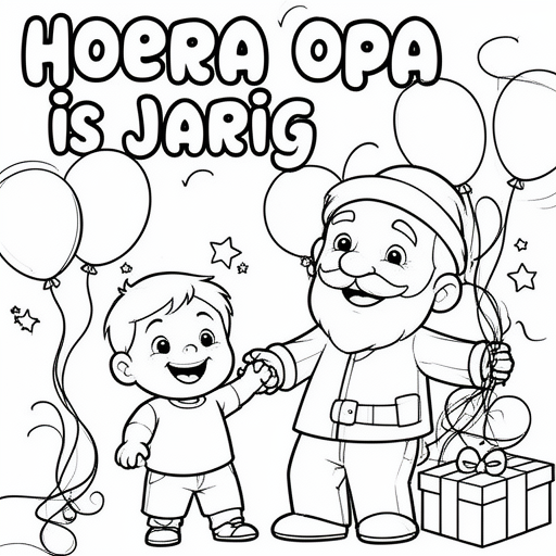 Opa en peuter kleinzoon vieren feest kleurplaat voor kinderen