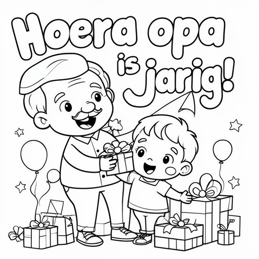 Opa en peuter kleinzoon vieren feest kleurplaat voor kinderen