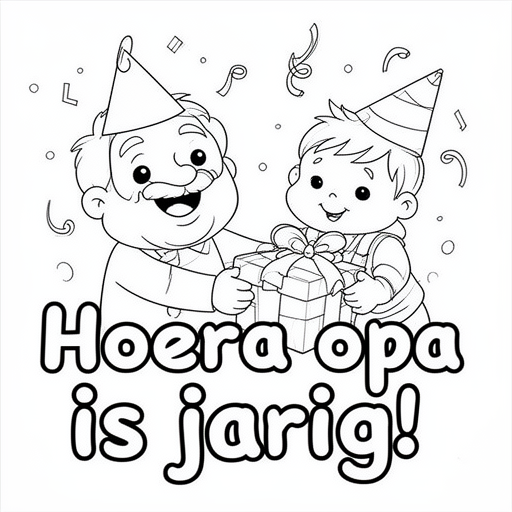 Opa en peuter kleinzoon vieren feest kleurplaat voor kinderen