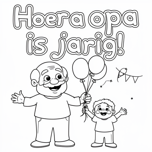 Opa en peuter kleinzoon vieren feest kleurplaat voor kinderen