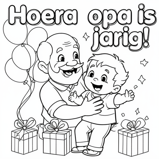 Opa en peuter kleinzoon vieren feest kleurplaat voor kinderen