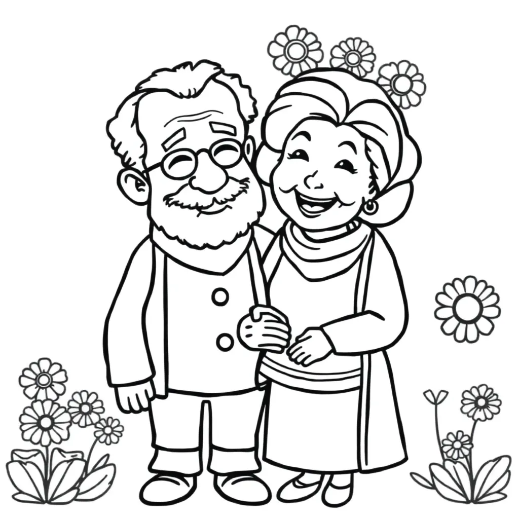 Opa Oma Familie Generaties Liefdevol coloring page for children