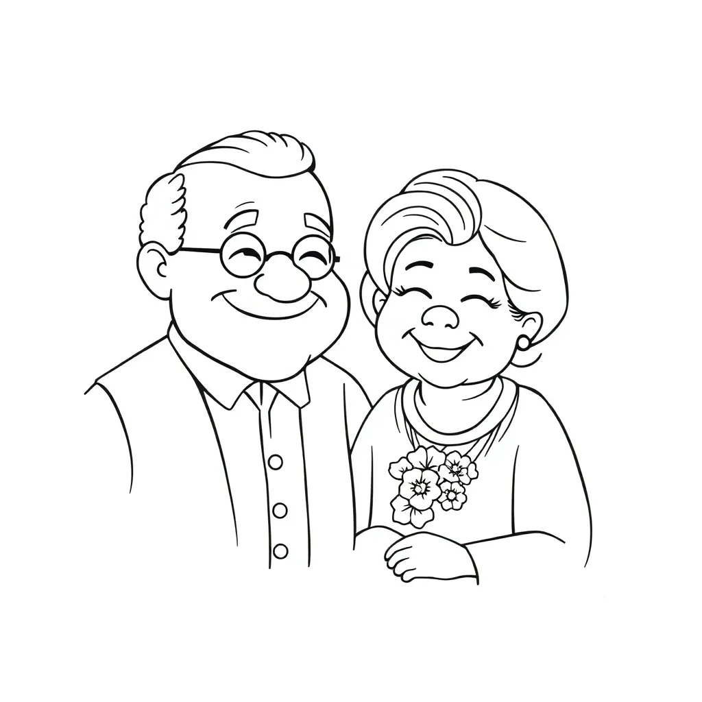 Free Coloring Pages: Grandpa Grandma Family Drawing Creative Coloring Page for Kids