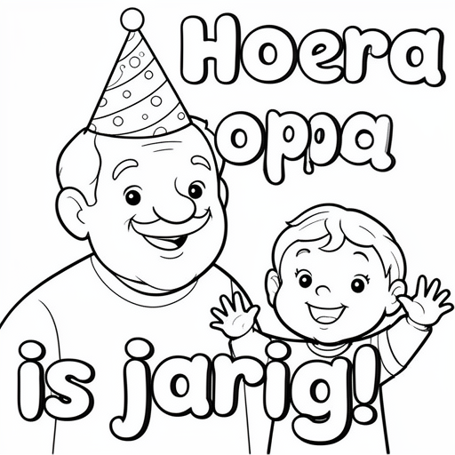 Opa zonder baard en snor en peuter kleinzoon vieren feest kleurplaat voor kinderen