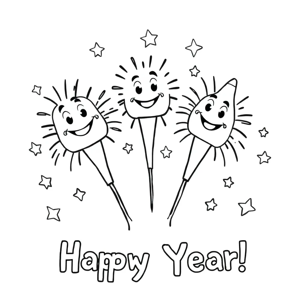 Kostenlose Malvorlage Silvester Feuerwerk Neujahr Feierlich Kinder