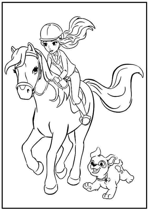 Paard Meisje Hond coloring page for children