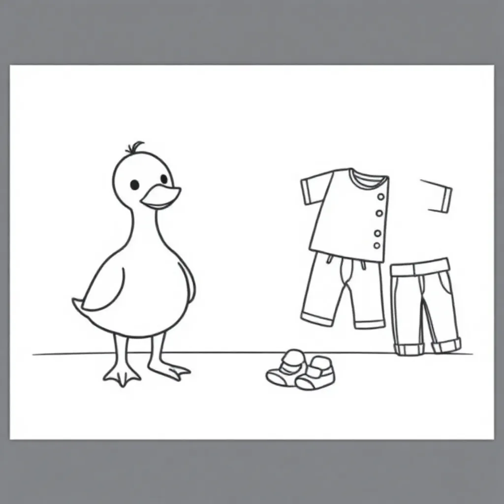 paper duck met losen kleeding er naast coloring page for children
