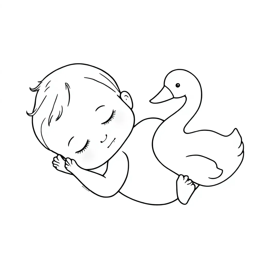Feuille de coloriage gratuite Bébé fille nouveau-née avec cygne en peluche  Feuille de coloriage