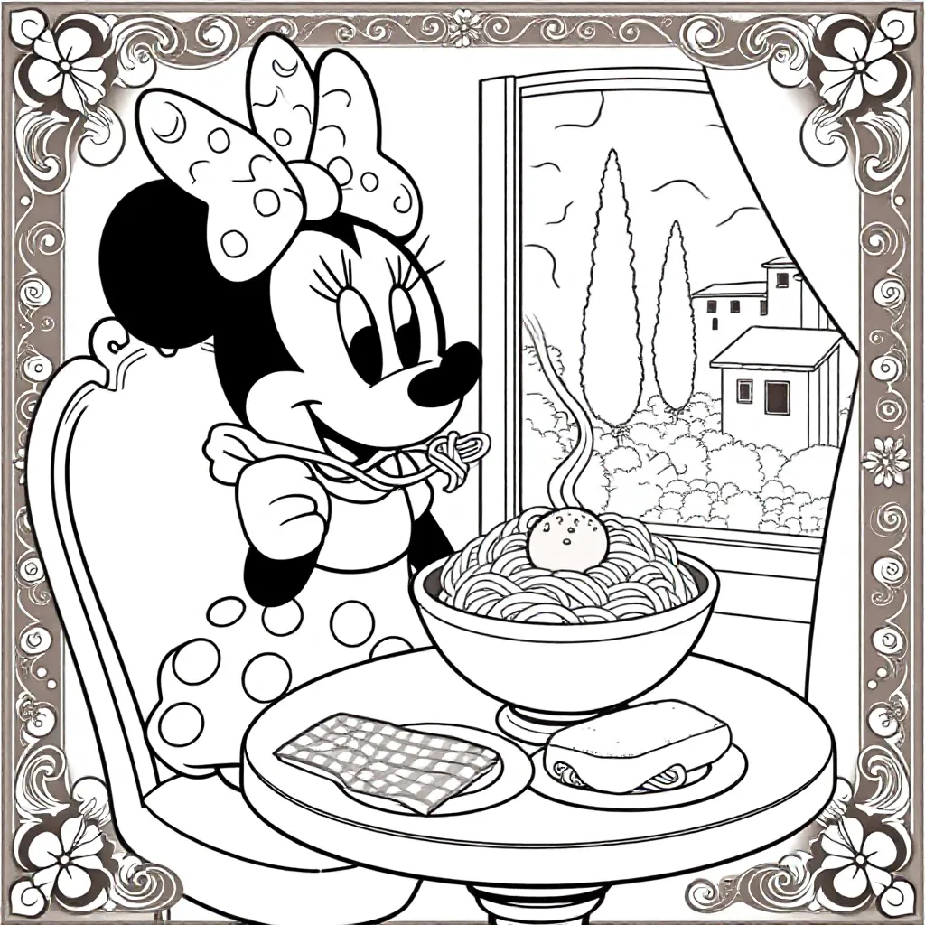 Minnie Mouse Pasta-Malvorlage für Kinder