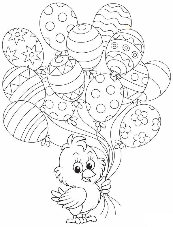 Patito De Pascua Con Huevos De Globo coloring page for children