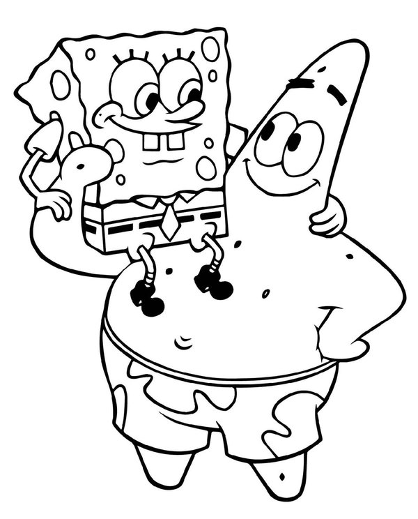 Patrick Lifting Spongebob coloring page for children