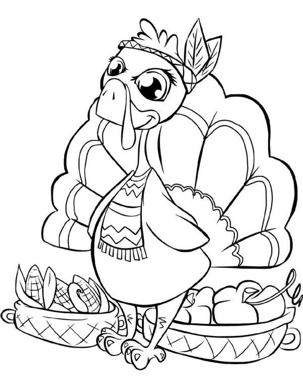 Pavo De Accion De Gracias Con Cestas coloring page for children