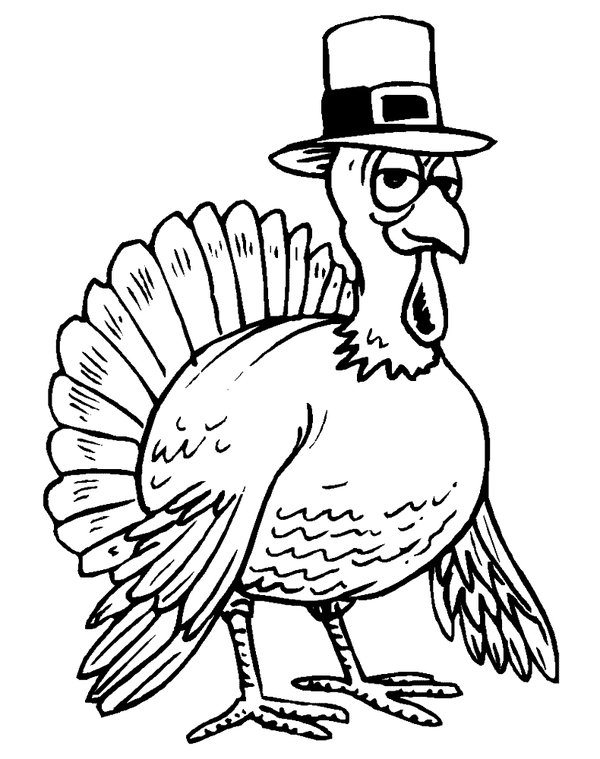 Pavo De Accion De Gracias Con Sombrero coloring page for children