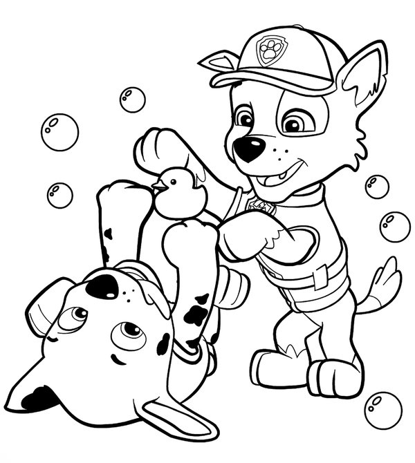 Paw Patrol Rocky Marshall coloring page for children