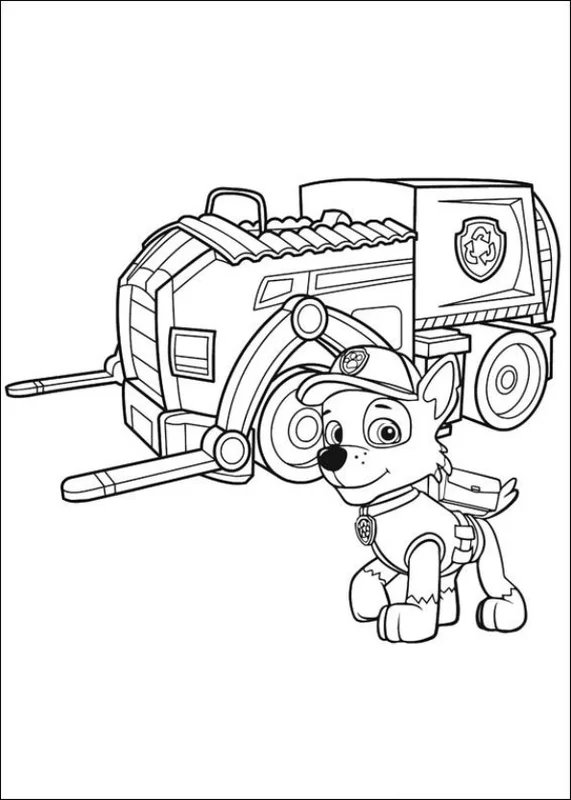 Paw Patrol Rocky Recycling Truck Coloring Page