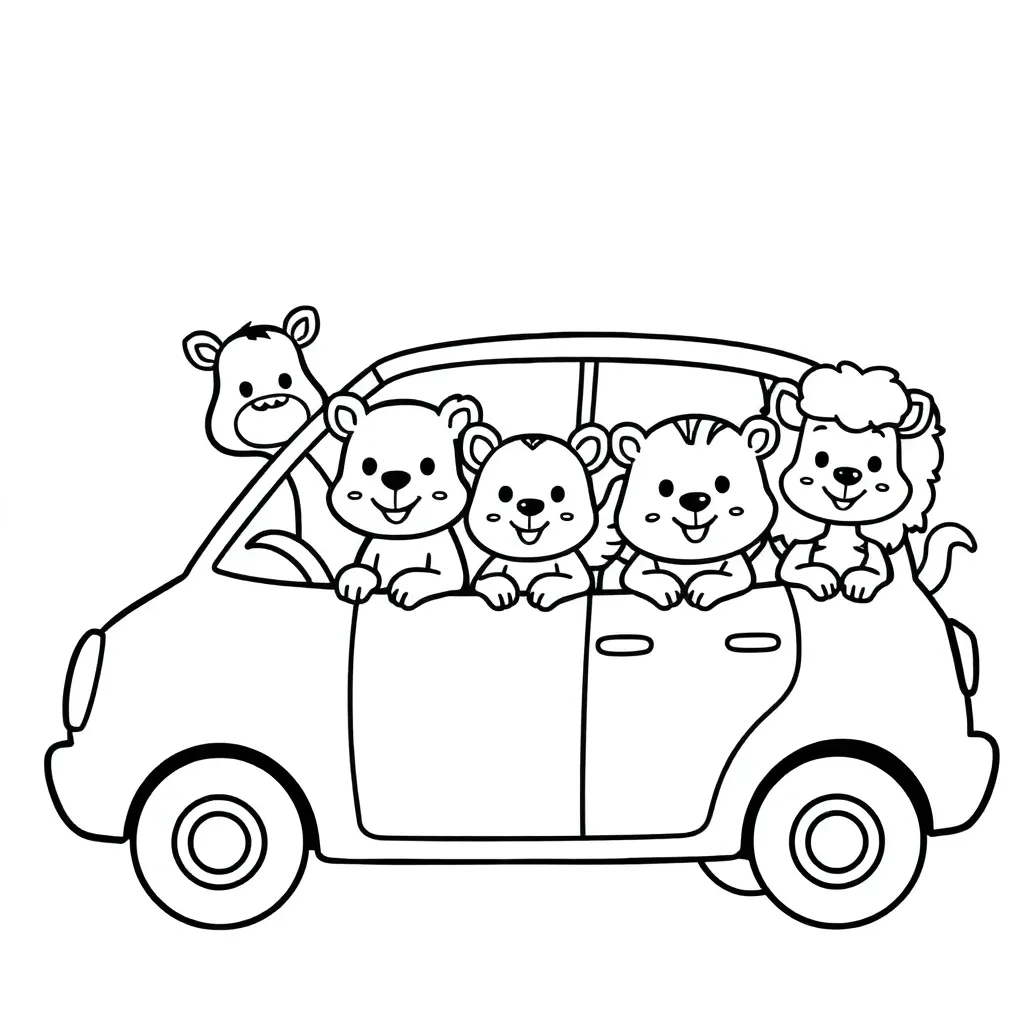 Peppa Pig Familie Auto Cartoon Vrolijk coloring page for children