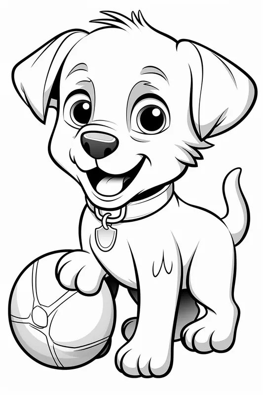 Perro Feliz Jugando Con Una Pelota coloring page for children