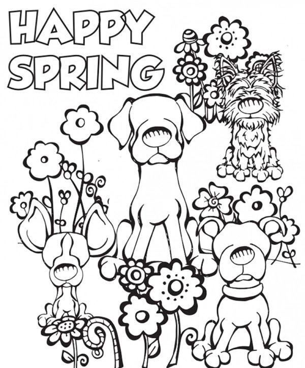 Perros Felices En Primavera coloring page for children