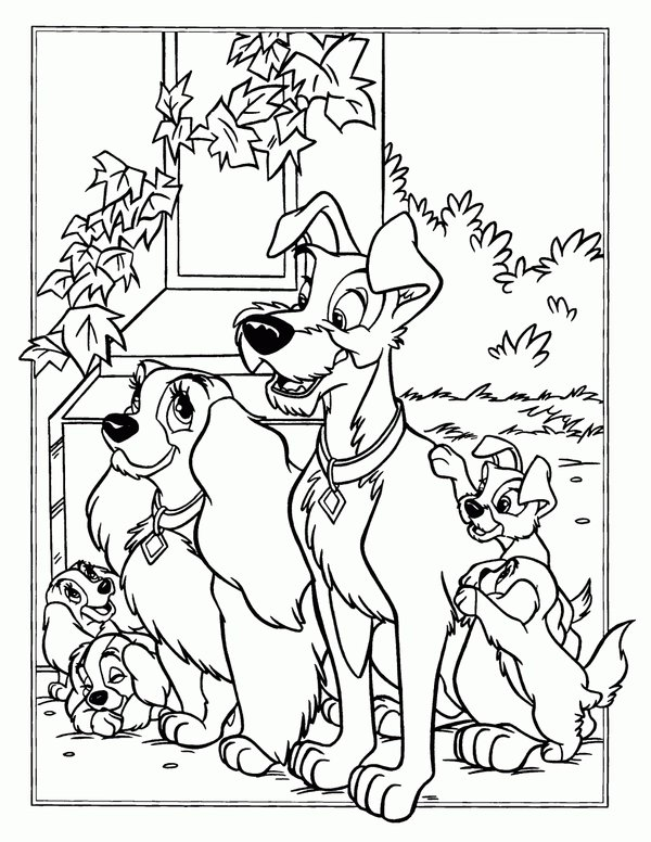 Perros La Dama Y El Vagabundo coloring page for children