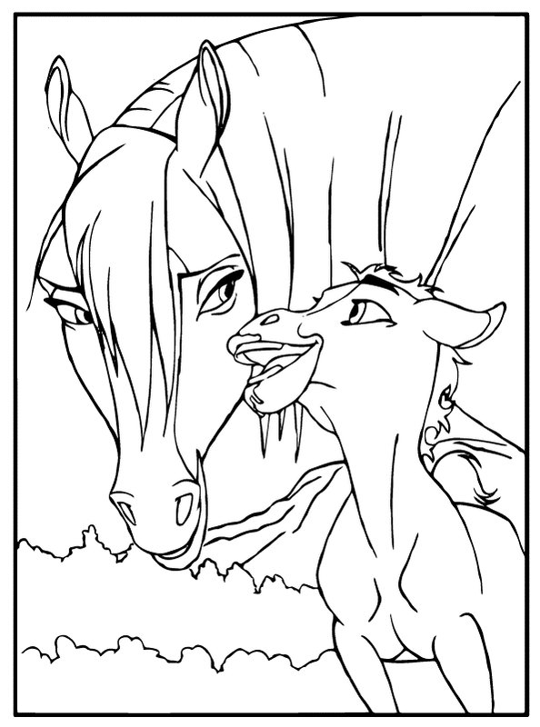 Feuille de coloriage Cheval avec Poulain