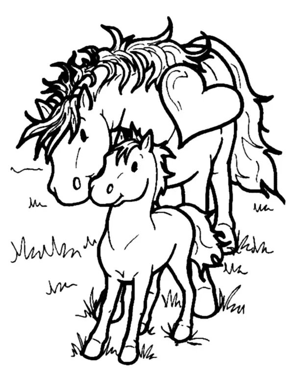 Feuille de coloriage Cheval Mère et Poulain