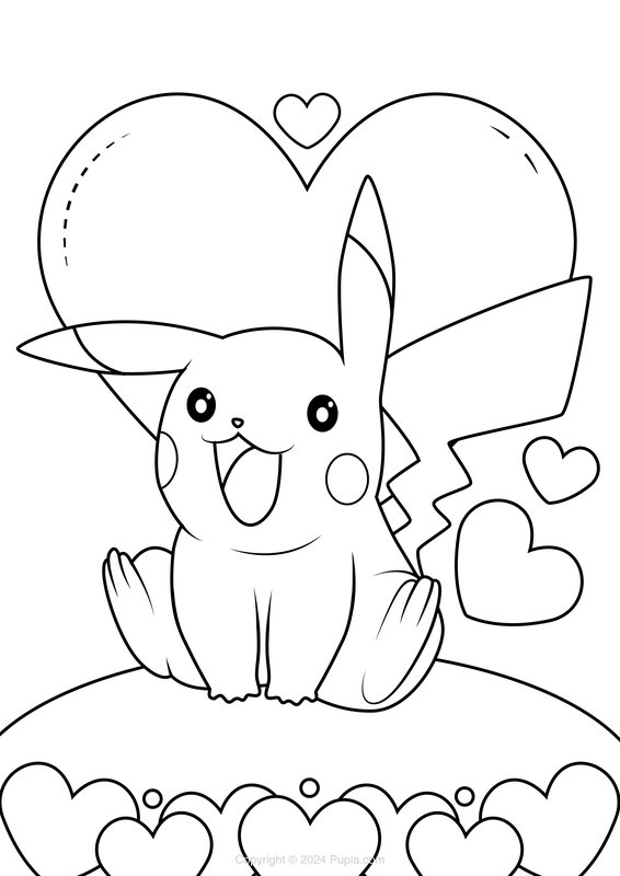 Pikachu Harten coloring page for children