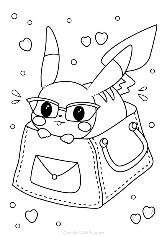 Pikachu Met Bril coloring page for children