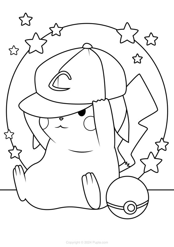 Pikachu trägt eine Mütze coloring page for children