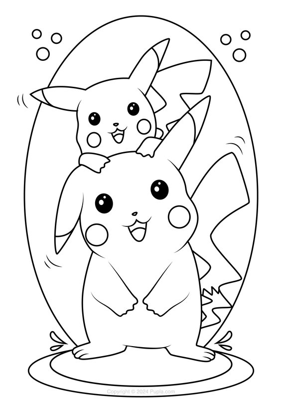 Pikachu und Kleines Pikachu coloring page for children