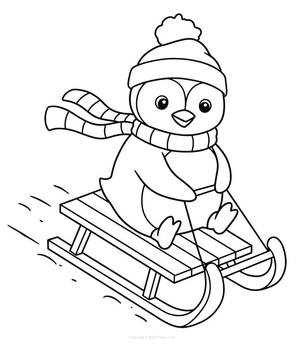 Pinguïn op slee coloring page for children