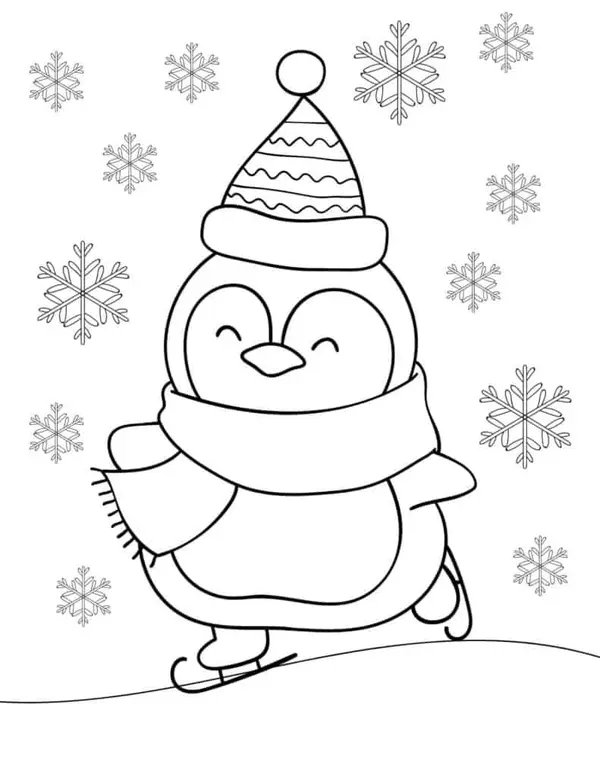 Pingüinos kawaii coloring page for children