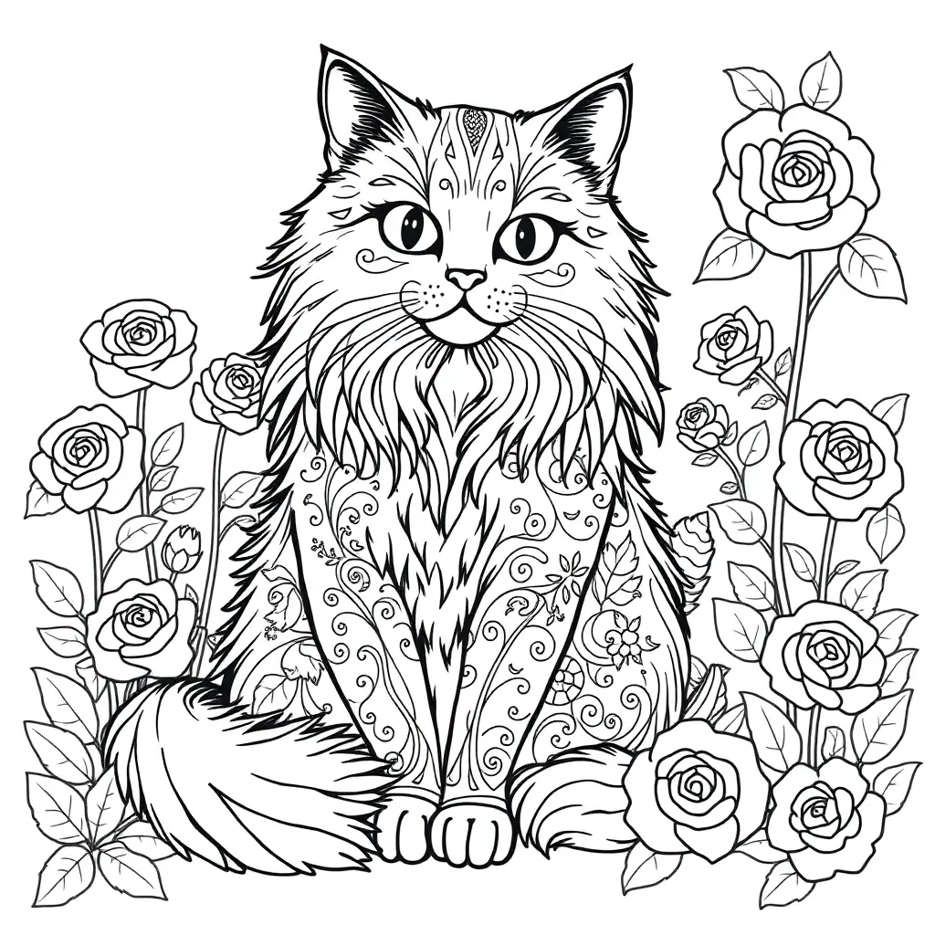 Chatte, noir, blanc, coloriage noir et blanc pour enfants