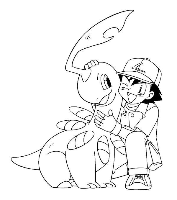 Pokemon Bayleef Ash coloring page for children