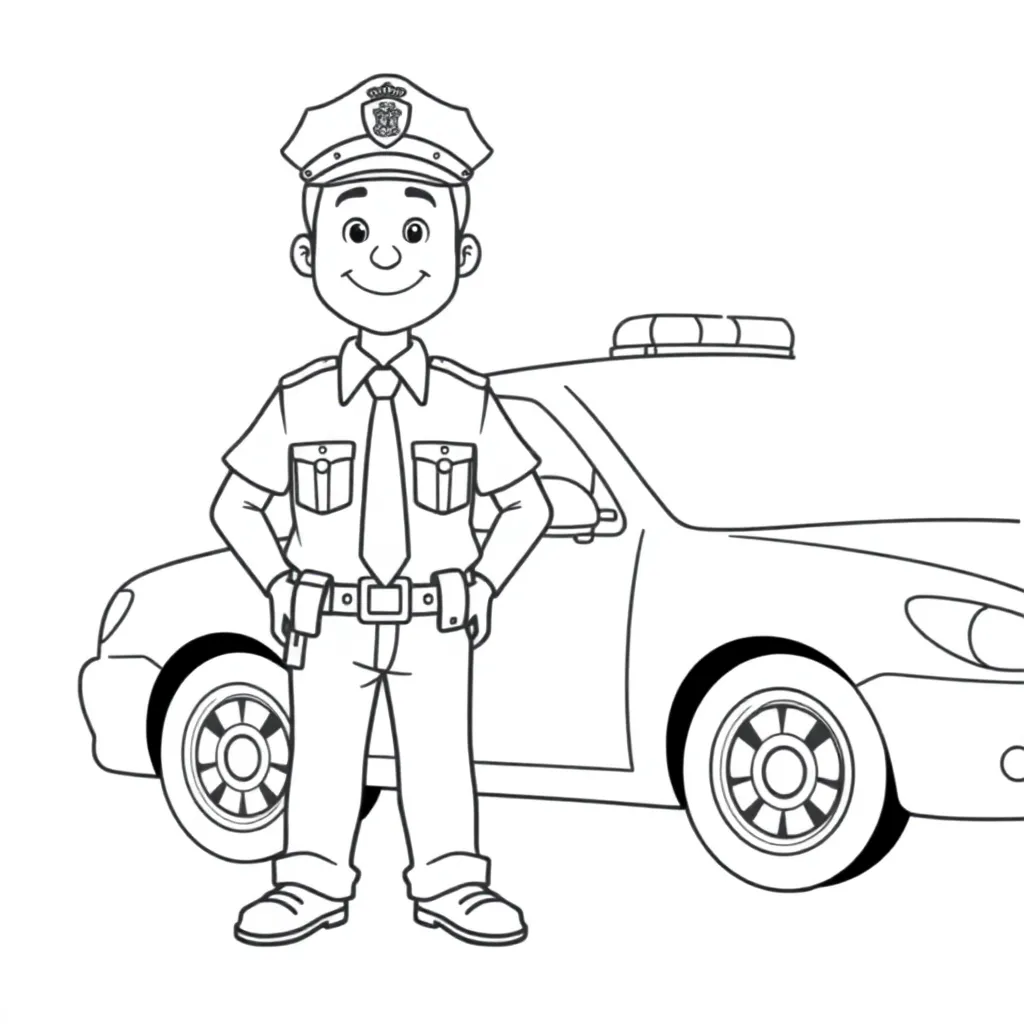 politie, agent, uniform, beroep, voertuig coloring page for children